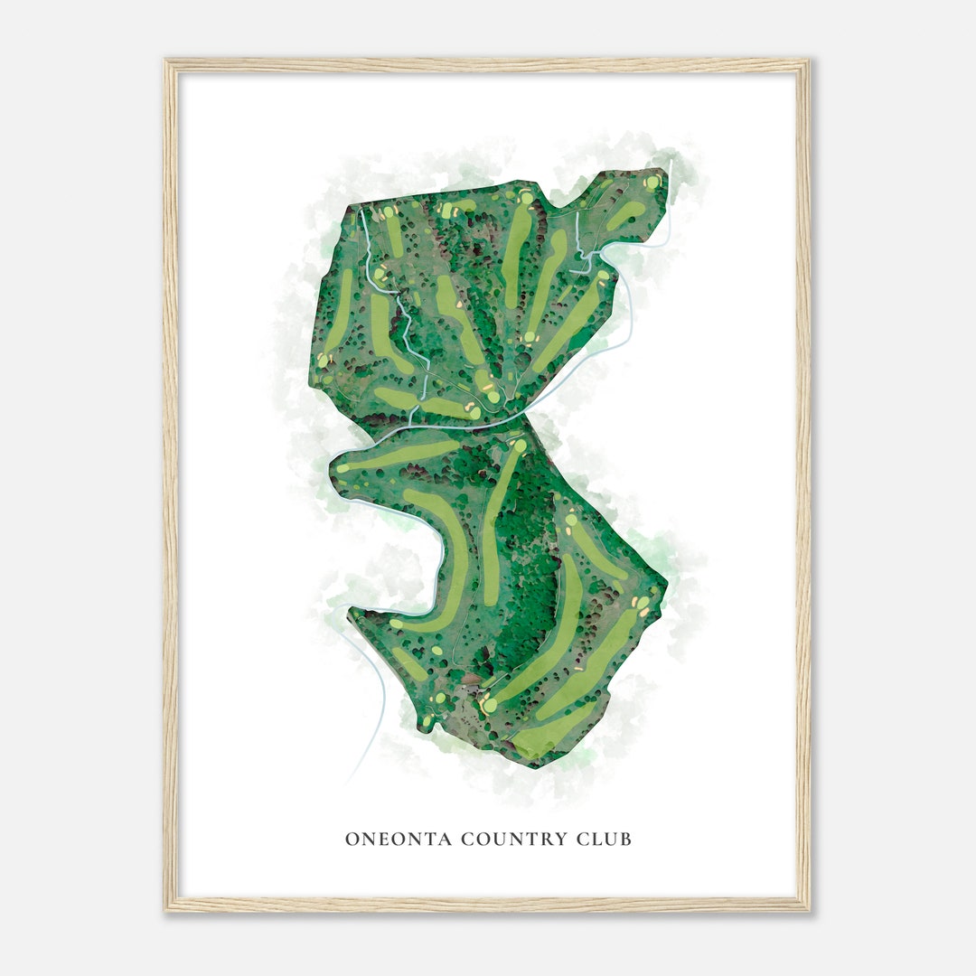 Oneonta Country Club, New York Classic Watercolor Map Golfer Gift