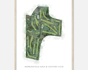 Hopkinsville Golf & Country Club, Kentucky - Classic Watercolor Map | Golfer Gift, Golf Wall Art, Golf Poster Print, Course Layout