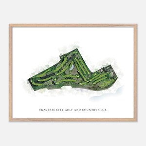 Traverse City Golf and Country Club a Traverse City, Michigan - Mappa classica ad acquerello / Regalo per golfisti, Arte murale per golf, Stampa poster per golf