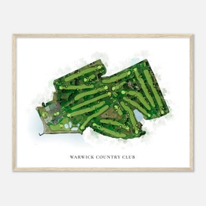 Warwick Country Club, Rhode Island - Mappa classica ad acquerello/Regalo per golfista, Arte da parete per il golf, Stampa poster di golf, Layout del campo