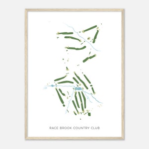 Race Brook Country Club, Connecticut - moderne aquarelkaart | Golfer cadeau, golf kunst aan de muur, golf poster print, baanindeling