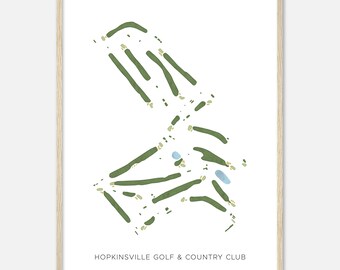 Hopkinsville Golf & Country Club, Kentucky - Modern Watercolor Map | Golfer Gift, Golf Wall Art, Golf Poster Print, Course Layout