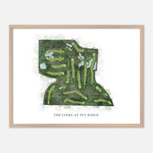 The Links at Ivy Ridge à Akron, New York - Carte aquarelle classique | Cadeau golfeur, oeuvre d'art murale de golf, impression d'affiche de golf, aménagement du parcours