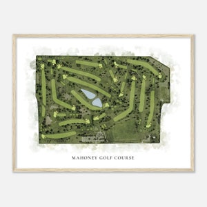 Mahoney Golf Course, Nebraska - Klassieke aquarelkaart | Golfer cadeau, golf kunst aan de muur, golf poster print, baanindeling