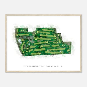 North Hempstead Country Club, New York - Mappa classica ad acquerello / Regalo per golfisti, Arte da parete per il golf, Stampa poster di golf, Layout del campo