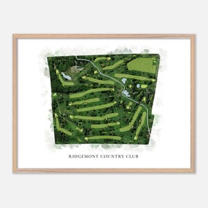Ridgemont Country Club a Rochester, New York - Mappa classica ad acquerello / Regalo per golfisti, Arte murale per golf, Stampa poster per golf, Layout del campo