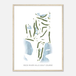 Parcours de golf de Rock River Hills, Wisconsin - Carte aquarelle moderne | Cadeau golfeur, oeuvre d'art murale de golf, impression d'affiche de golf, aménagement du parcours