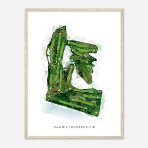 Nashua Country Club, New Hampshire - Klassische Aquarell Landkarte | Golfer Geschenk, Golf Wandkunst, Golf Poster Druck, Platz Layout