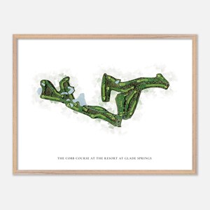 Le parcours Cobb au complexe de Glade Springs à Daniels, Virginie-Occidentale - Carte aquarelle classique | Cadeau de golfeur, décoration murale de golf