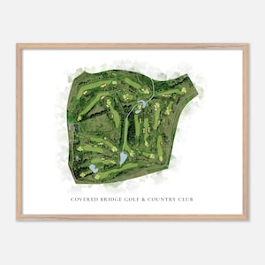 Covered Bridge Golf & Country Club a Hartland, Canada - Mappa classica ad acquerello / Regalo per golfisti, Arte murale per golf, Stampa poster per golf