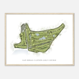 May include: A watercolor illustration of the San Dimas Canyon Golf Course. The green course is surrounded by trees and water features. The text "San Dimas Canyon Golf Course" is printed below the illustration.