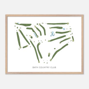 Bath Country Club à Bath, New York - Carte aquarelle moderne | Cadeau golfeur, oeuvre d'art murale de golf, impression d'affiche de golf, aménagement du parcours