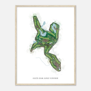 Glen Oak Golf Platz, New York - Klassische Aquarell Karte | Golfer Geschenk, Golf Wandkunst, Golf Poster Druck, Platz Layout