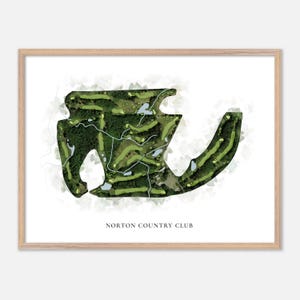Norton Country Club a Norton, Massachusetts - Mappa classica ad acquerello / Regalo per golfisti, Arte murale per golf, Stampa poster per golf, Layout del campo