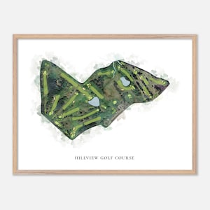 Parcours de golf Hillview à North Reading, Massachusetts - carte aquarelle classique | Cadeau golfeur, oeuvre d'art murale de golf, impression d'affiche de golf, aménagement du parcours