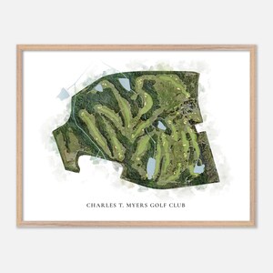 Charles T. Myers Golf Club à Charlotte, Caroline du Nord - Carte aquarelle classique | Cadeau de golfeur, oeuvre d'art murale de golf, impression d'affiche de golf