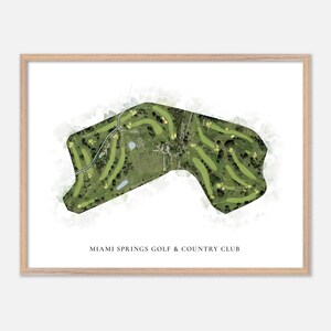 Miami Springs Golf & Country Club in Miami Springs, Florida: klassieke aquarelkaart | Golfcadeau, golfmuurkunst, golfposterprint