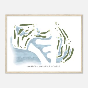 Harbor Links Golfbaan, Oregon - Moderne aquarelkaart | Golfer cadeau, golf kunst aan de muur, golf poster print, baanindeling