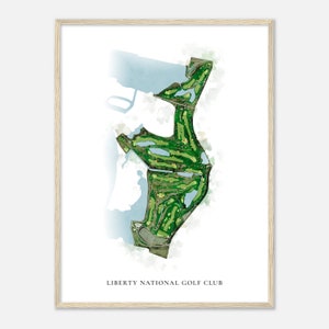Liberty National Golf Club, New Jersey - Klassieke aquarelkaart | Golfer cadeau, golf kunst aan de muur, golf poster print, baanindeling