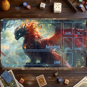 Tapis de jeu Commander MTG, tapis de jeu cartes magiques, tapis de jeu Phoenix, accessoires MTG, tapis de jeu personnalisé, jeu de cartes à collectionner, cadeau pour gamers