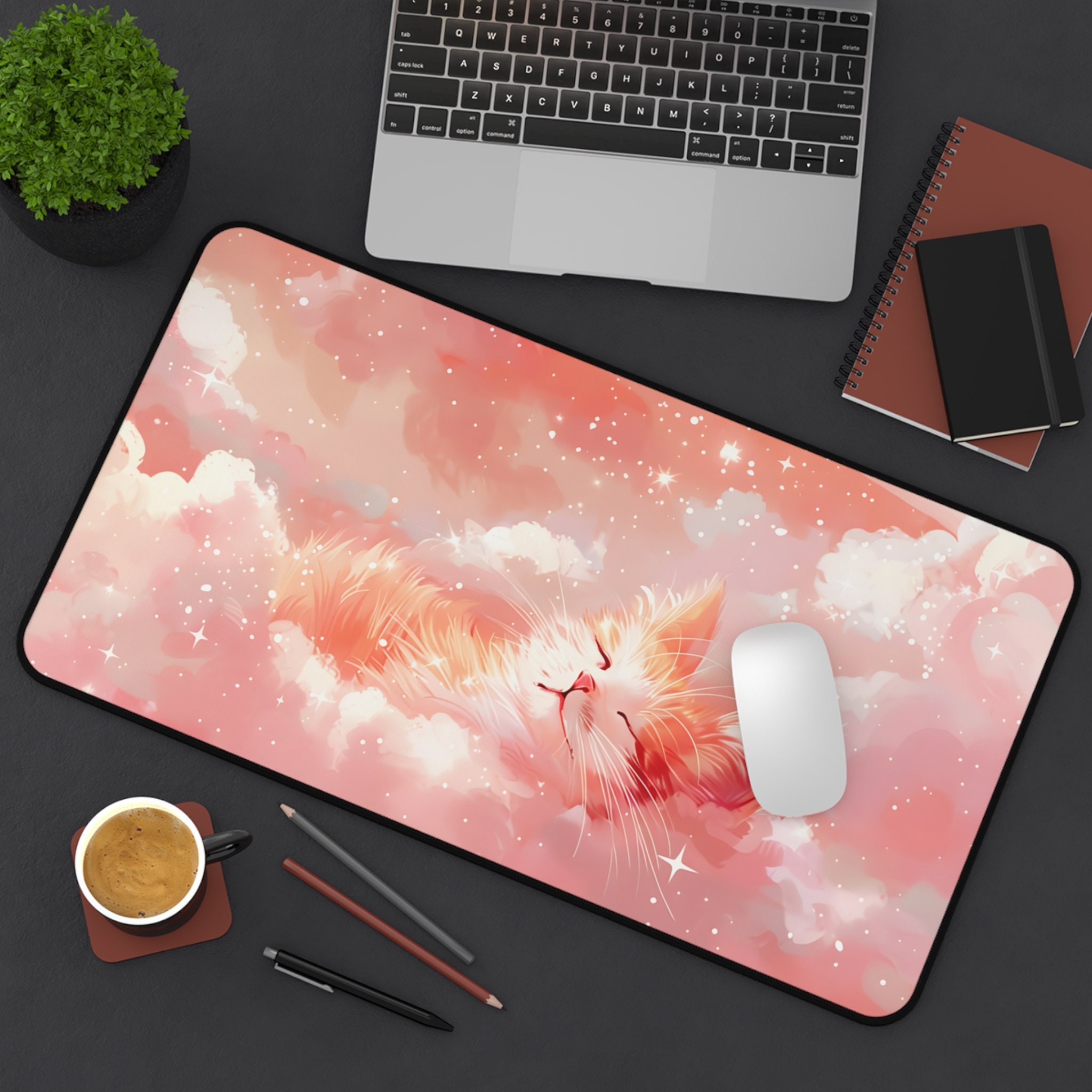 Cute R Mat Cute Desk Mat, Pink Cat Desk Mat, Kawaii Pink Desk Mat, Anime Desk Mat ...