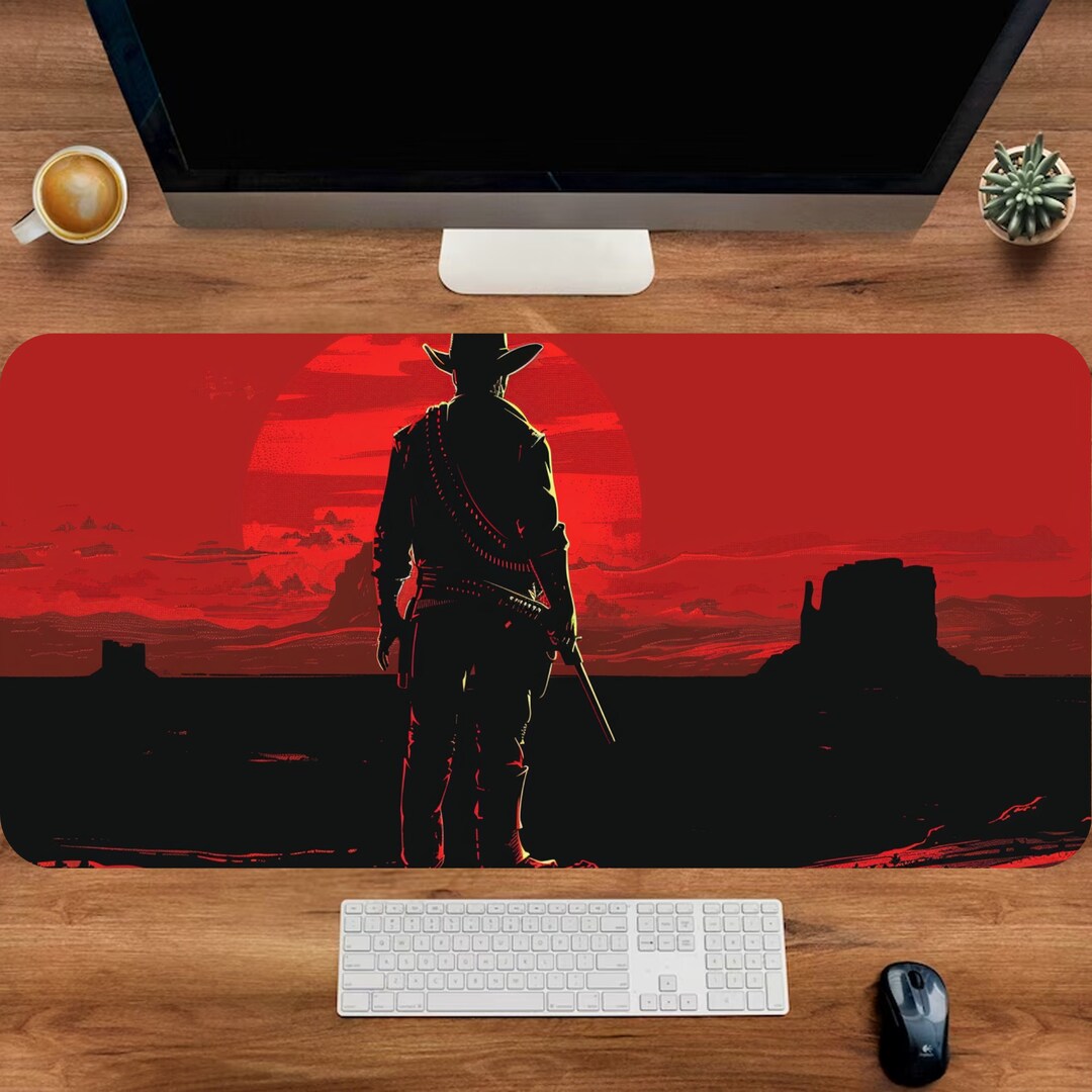 Red Gaming Mouse Pad, Retro Western Desk Mat, Cowboy Deskpad, Gamer ...