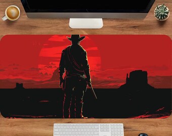 Czerwona podkładka pod mysz do gier, podkładka na biurko w stylu retro western, podkładka na biurko w stylu kowbojskim, zestaw dla graczy, organizer na biurko, duża podkładka na biurko, dekoracja biurka