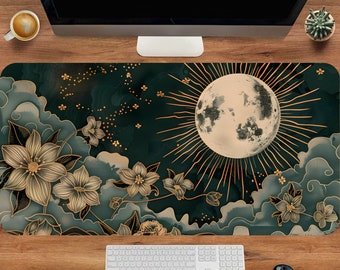 Floral Mouse Pad, Cottagecore Desk Mat, Flower XXL Mousepad, Celestial Deskmat, Cute Desk Pad, Office Table Organizer