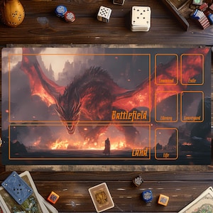 Tapis de jeu Dragon MTG, tapis de jeu de cartes magiques, tapis de jeu de jeux de cartes, accessoires MTG, tapis de jeu personnalisé, jeu de cartes à collectionner, tapis de zone, configuration de joueur