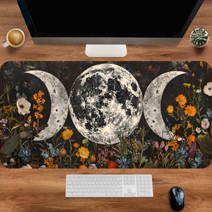 Floral Desk Mat, Cute Gaming Mouse Pad, Celestial Large Deskmat, Flower Mousepad, Cute Office Decor, Extended Keyboard Mat