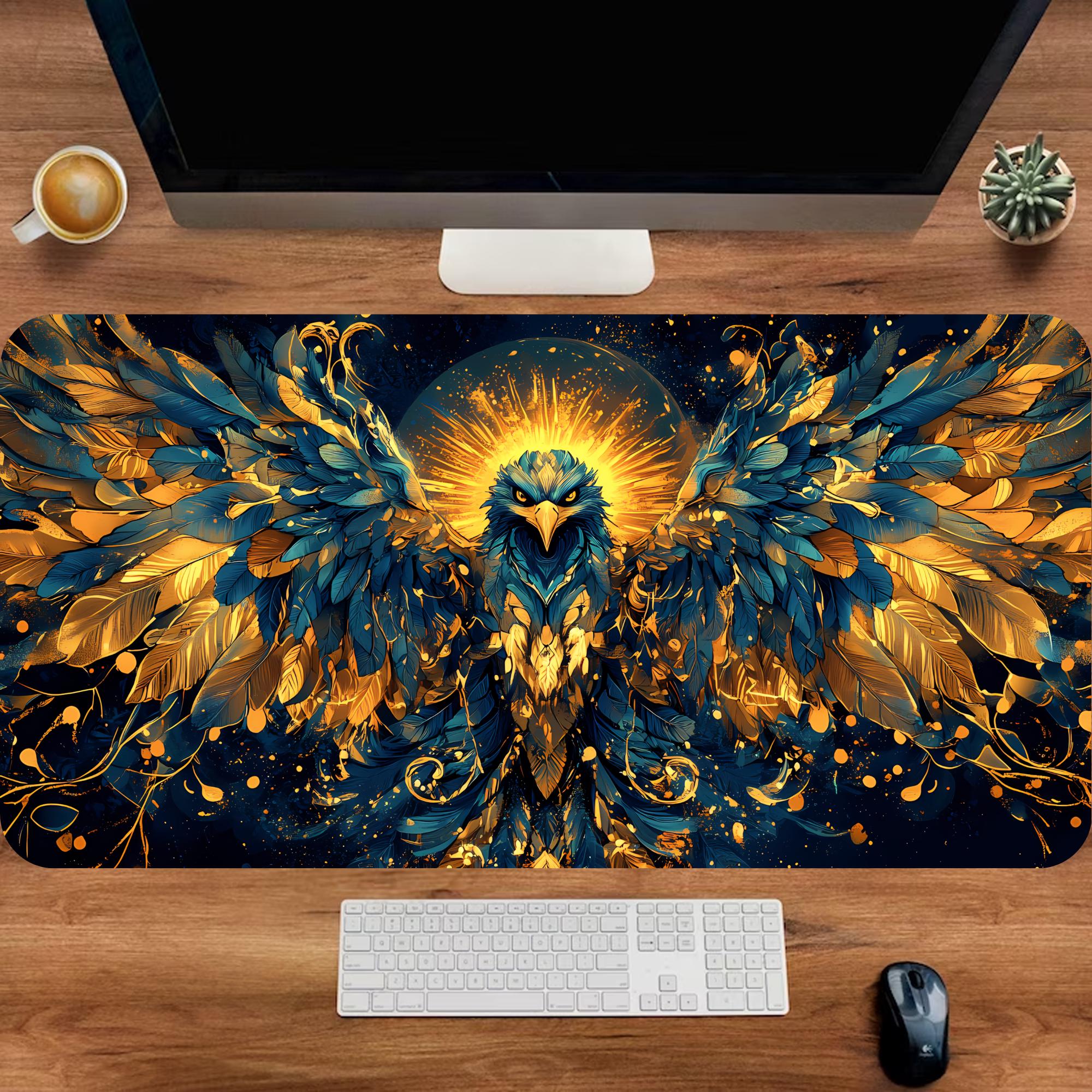 Eagle Celestial Mouse Pad, Eagle Deskmat, Gold-blue Desk Mat