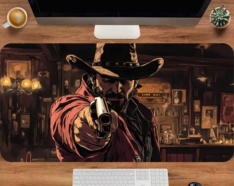 Podkładka pod mysz z motywem kowboja, podkładka pod mysz XXL z motywem western gaming, duża podkładka pod mysz do gier, podkładka pod mysz z motywem anime, akcesoria dla graczy, spersonalizowana podkładka pod mysz, prezent dla chłopaka