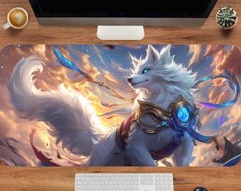White Wolf Gaming Desk Pad, League Of Legends Mouse Pad, Fantasy Creature Desk Mat, Anime Gaming Mat, Anime Desk Mat, Desk Accessories