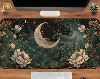 Floral Desk Mat, Botanical Deskmat, Celestial Mousepad, Flower Deskmat, Large Gaming Mouse Pad, Keyboard Mat, Desk Decor Office