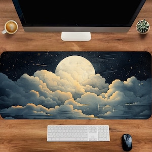 Keyboard Mouse Mat | Astrology Workspace | Space Desk Mat | Cottagecore Desk Mat | Blue Dark Academia | Celestial Desk Mat - Moon Phases