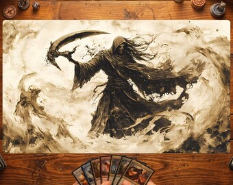 Grim Reaper MTG Playmat, Dark Fantasy Commander Playmat, Reaper Magic Card Game Mat, Fantasy TCG Playmat With Zones, Gift for MTG Player