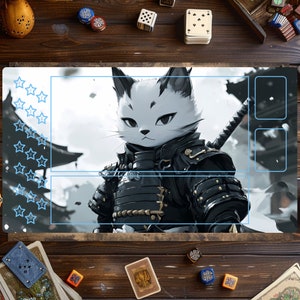Tapis Lorcana chat, jeu de cartes Lorcana, tapis de jeu samouraï Disney, accessoires MTG, tapis de jeu personnalisé, jeu de cartes à collectionner, tapis de jeu avec zones