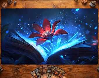 Magic Book MTG Playmat, Nature Spell Playmat, Fantasy Flower TCG Playmat, Druid Card Game Mat, Playmat 14x24 With Zones