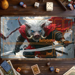 Tapis de jeu Sanglier Warrior Commander – Tapis de jeu MTG, accessoires de jeux de cartes magiques, tapis de jeu cartes magiques, tapis JCC personnalisé, cadeau pour les joueurs de magie