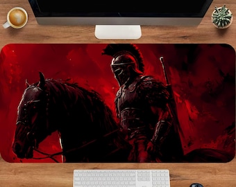 Greek Spartan Gaming Desk Pad, Red And Black Mouse Pad, Warrior Desk Mat, Anime Gaming Mat, Anime Desk Mat, Anime Mousepad, Desk Accessories