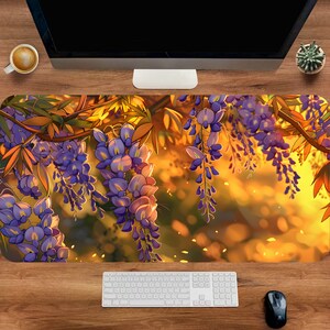 Glyzinien Blumen Mauspad, Lila Schreibtischmatte, Beste Mauspad, Laptop Mauspad, Glas Mauspad, Gaming Pad, kleine Mauspad, Schreibtisch Dekor