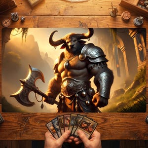 Minotaur Warrior MTG Playmat – Dark Fantasy Commander Battle Mat – 14x24 Magic Gaming Accessory – Gift for MTG Player