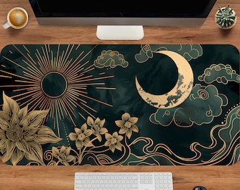 Floral Desk Mat, Cute Gaming Mouse Pad, Celestial Large Deskmat, Flower Mousepad, Cute Office Decor, Extended Keyboard Mat