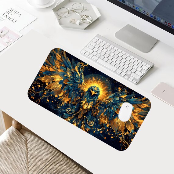 専用❗ Eagle Celestial Mouse Pad, Eagle Deskmat, Gold-blue Desk Mat