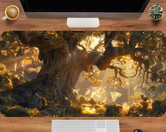 Ancient Tree Desk Mat, Tree Mouse Pad, Woodland Desk Mat, Botanical Mouse Pad, Large Gaming Mouse Pad, Nature Keyboard Mat