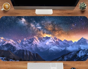 Milky Way Desk Pad, Mountain Landscape Mouse Pad, Nature Deskmat, Large Gaming Mouse Pad, Non Slip Desk Mat, Extended Mouse Pad
