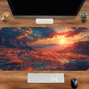 Desert Sunset Schreibtischunterlage, Landschafts Schreibtischunterlage, Niedliches Gaming Schreibtischunterlage, Natur Mousepad, Bestes Mausunterlage, Schreibtisch Organizer, Gaming Einrichtung