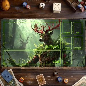 Tapis de jeu magique Warrior Deer, Magic The Gathering, tapis MTG, tapis de jeu pour jeux de cartes, accessoires MTG, tapis de jeu personnalisé, jeu de cartes à collectionner