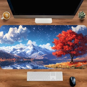 Mountain Mouse Pad, Autumn Cozy Desk Pad, Nature Desk Mat, Blue Mouse Pad, Gaming Desk Pad, Desk Decor, Customized Mousepad, Desk Blotter