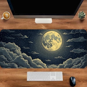 Anime Gaming Desk Mat, Gaming Mouse Pad, Moon Mouse Pad, Cute Desk Pad, Office Table Organizer, Large Desk Mat